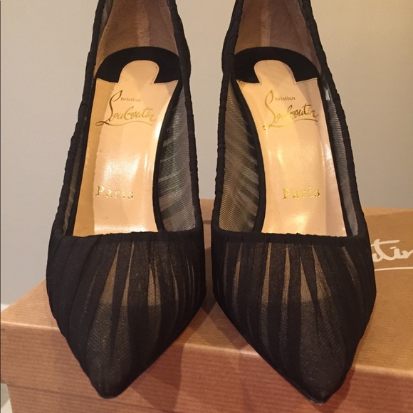 Christian Louboutin Follies Draperia Black Suede/Chiffon Heels Sz. 37 - Picture 4 of 8